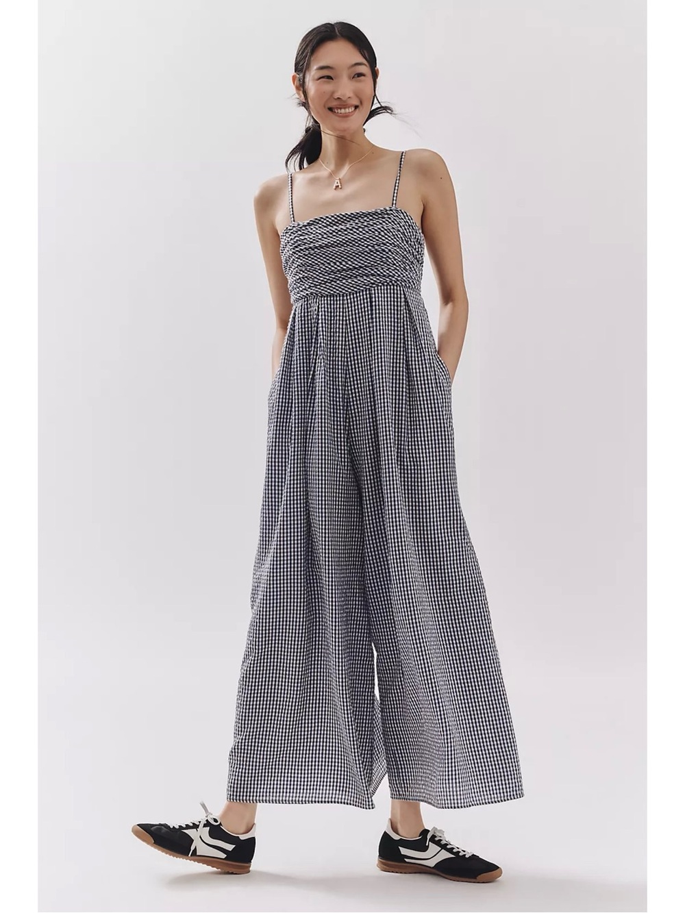 Anthropologie Hutch The Mabel Gingham Sleeveless Wide-Leg Jumpsuit Blue Sz S